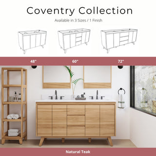 Avanity Coventry 49" Bath Vanity Combo, Natural Teak Finish, Carrara White Marble Top