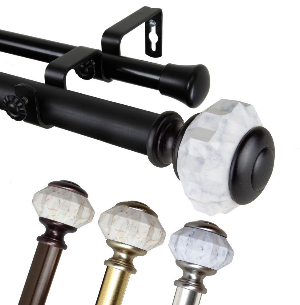 Jade 1" Diameter Double Curtain Rod, Black, 28-48"