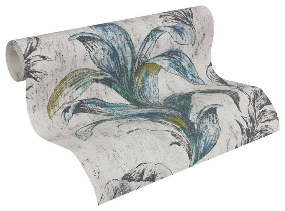 Modern Textured Wallpaper With Floral, 304561, Beige Green, Sample