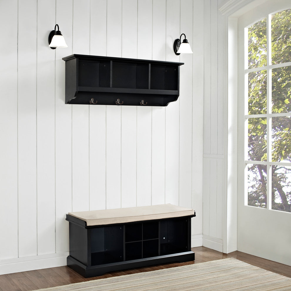 Brennan 2-Piece Entryway Bench and Shelf Set With Baskets, Black