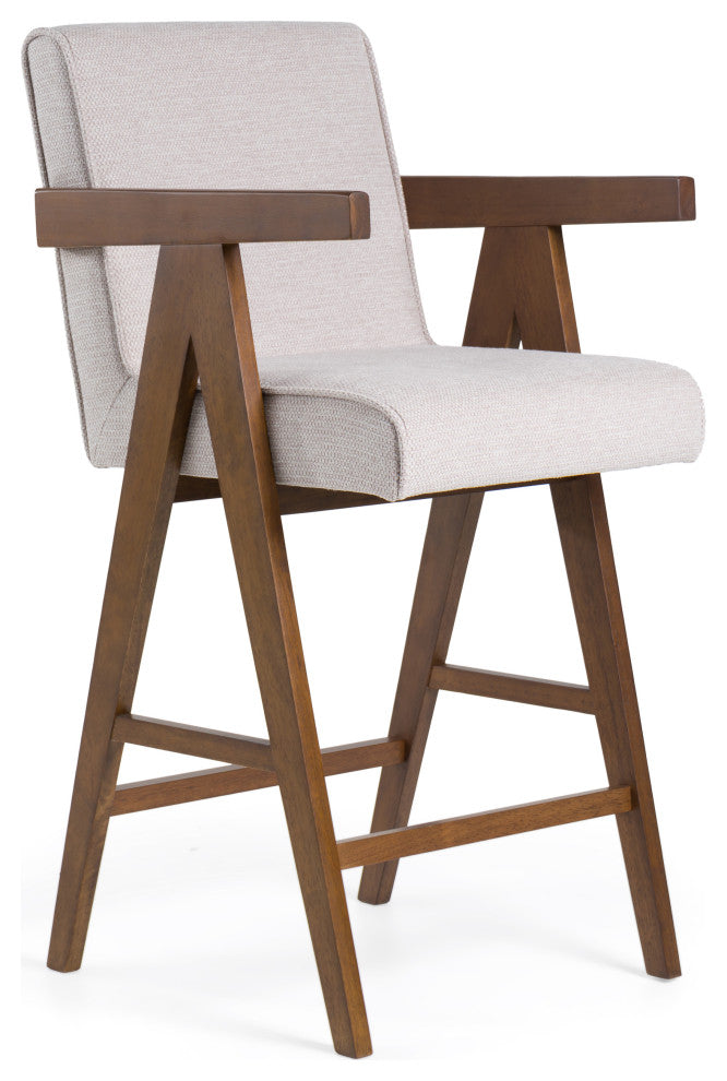 Modrest Joseline Modern Beige Fabric + Walnut Counter Chair, Set of 2