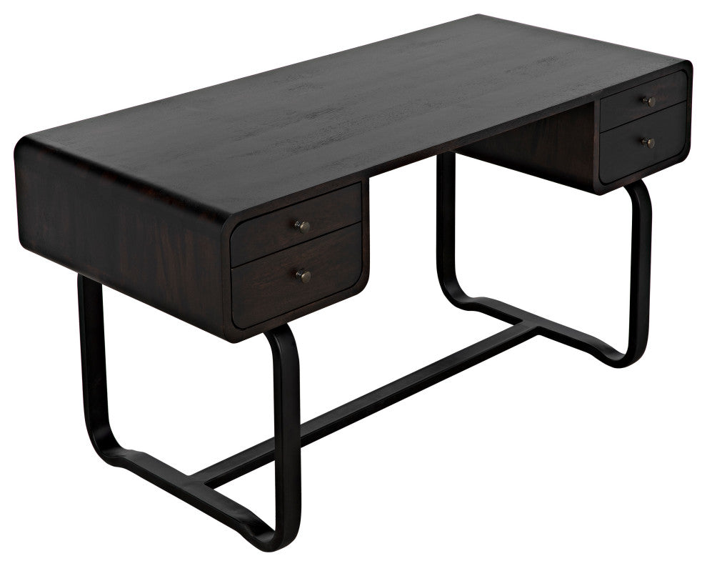 NOIR Furniture - Voltes Desk, Ebony Walnut, Black Metal - GDES185EB