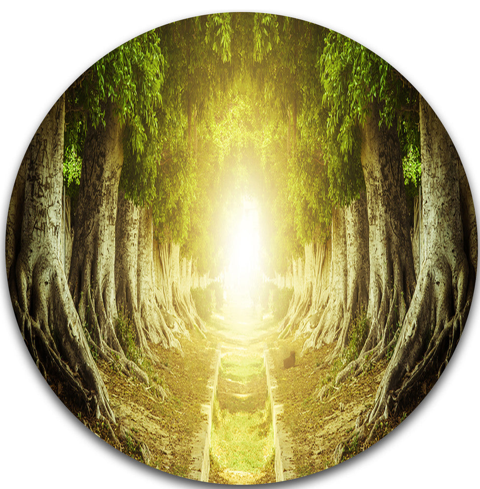 Green Tree Tunnel, Landscape Photo Large Disc Metal Wall Art, 11"