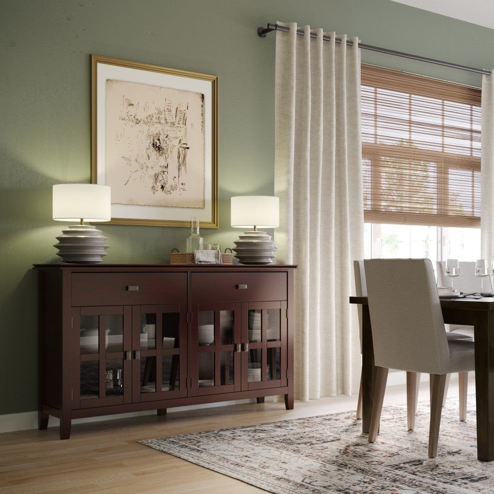 Artisan Solid Wood Large 4 Door Sideboard Buffet, Russet Brown