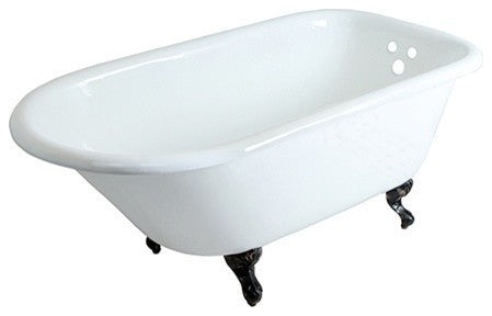 60" Roll Top Clawfoot Tub w/3-3/8" Wall Drillings, White/Oil Rubbed Bronze