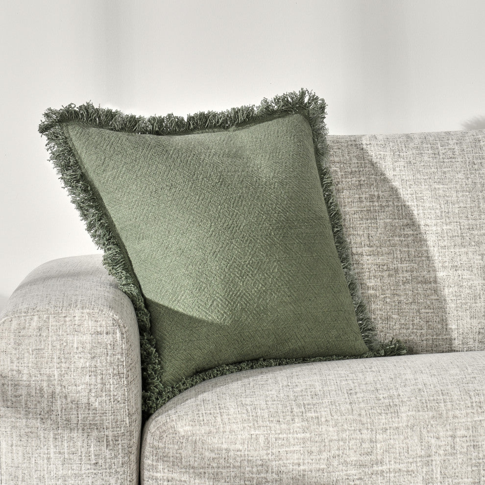 Agatha 22" Cotton Linen Blend Throw Pillow, Green