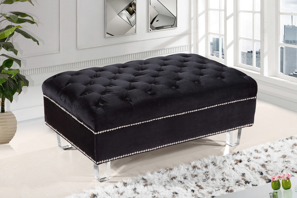 Lucas Velvet Upholstered Ottoman, Black