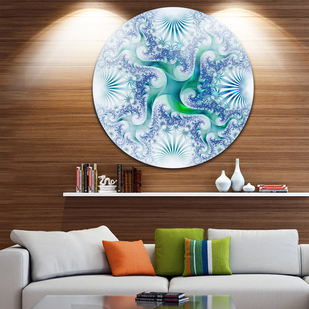 Light Blue And Green Fractal Design, Abstract Disc Metal Artwork, 36"