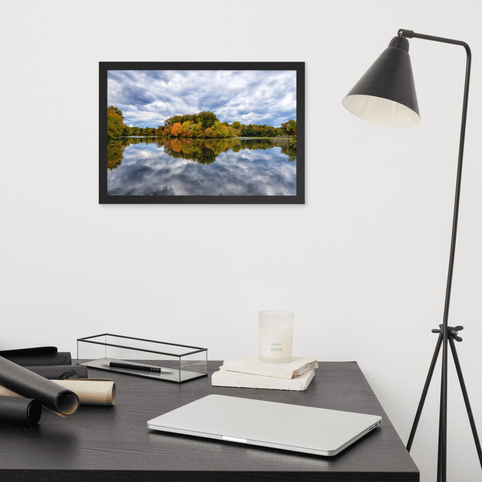 Autumn Reflections Rural Landscape Framed Photo Paper Wall Art Prints, Black, 12" X 18"