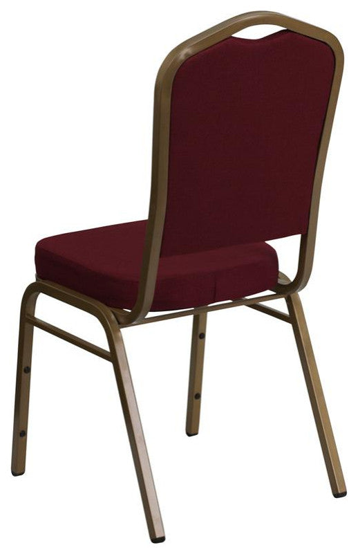 Crown Back Stacking Banquet Chair in Burgundy Fabric - Gold Frame