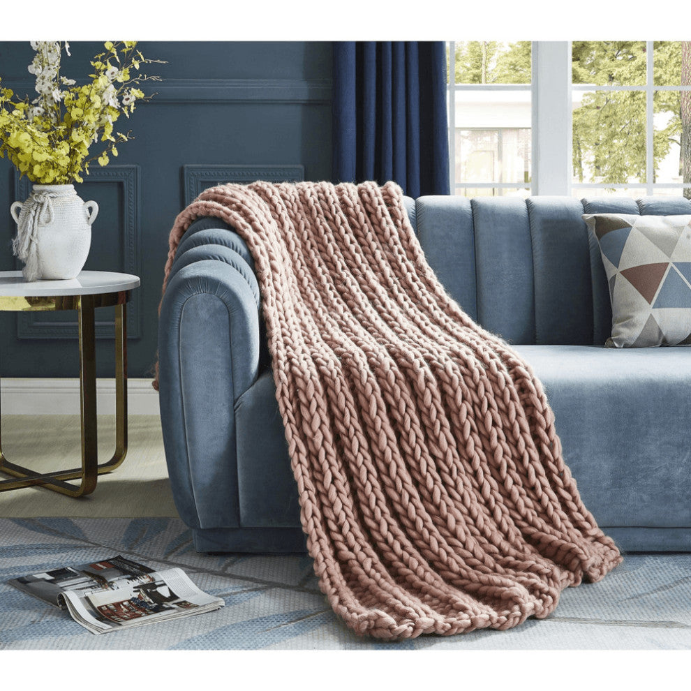 50" X 70" Blush Knitted Polyester Throw Blanket