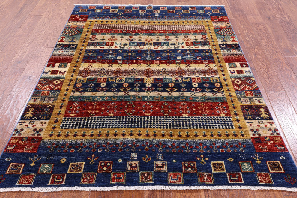 4' 10" X 6' 7" Tribal Persian Gabbeh Handmade Wool Rug Q6545
