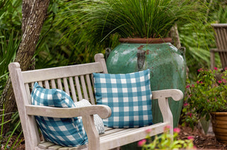 Gingham Plaid Indoor/Outdoor Throw Pillow, Unreal Teal, 18"x18"