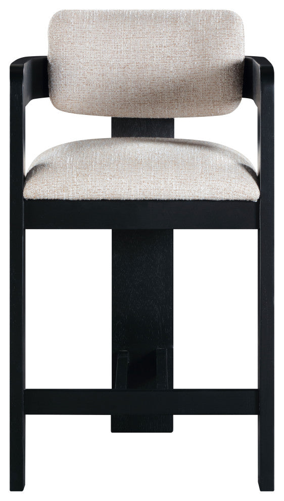 Sacha Upholstered Bar and Counter Stool, Beige, Linen Textured Fabric, Black