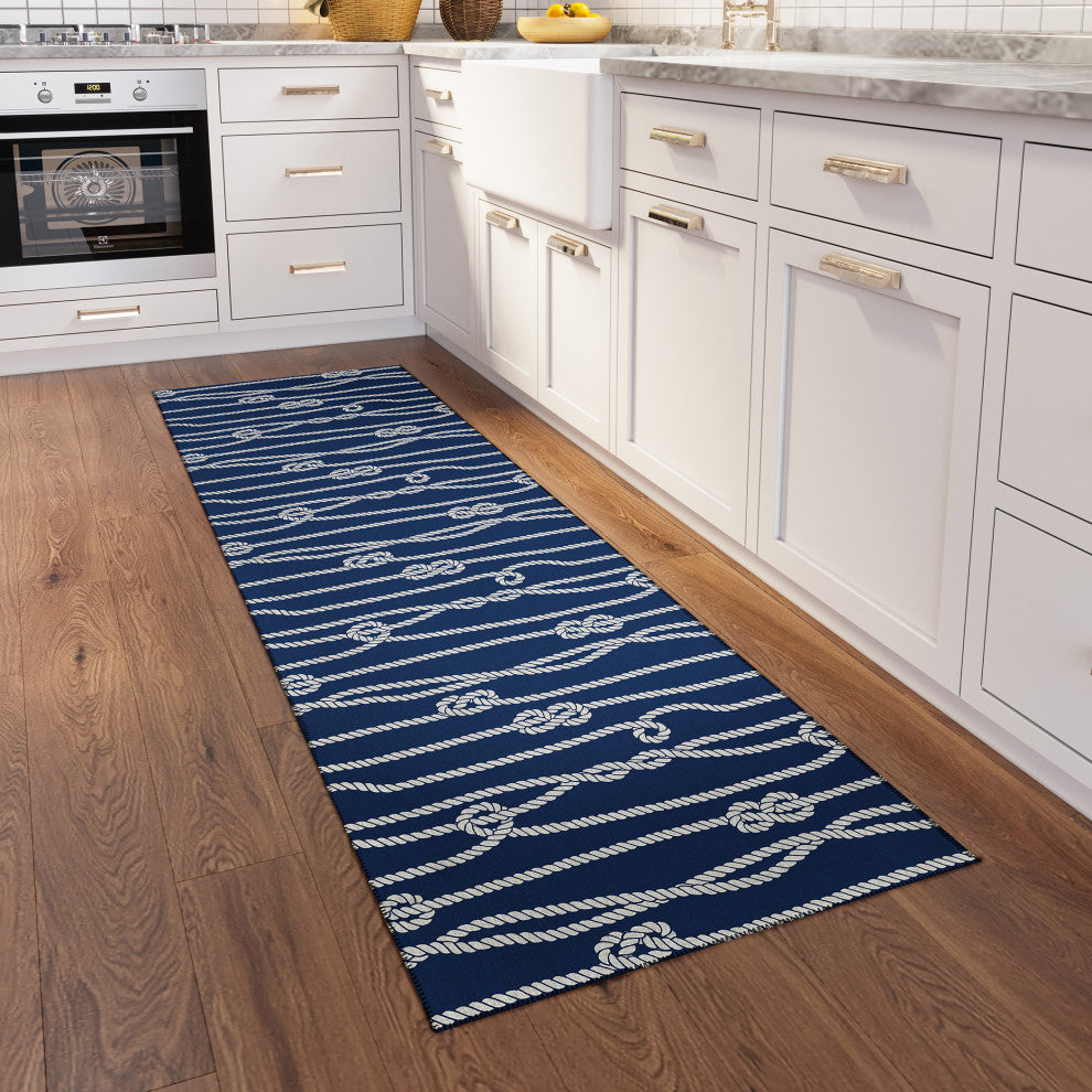 Indoor/Outdoor Harbor HA7 Navy Machine Washable 2'3" x 7'6" Runner Rug