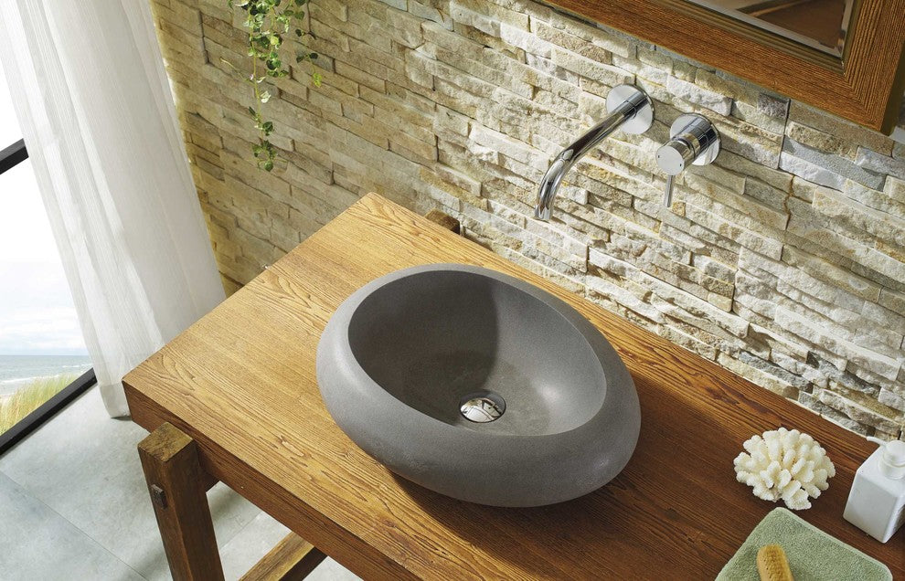 Virtu USA Athena Natural Stone Bathroom Vessel Sink, Andesite Granite