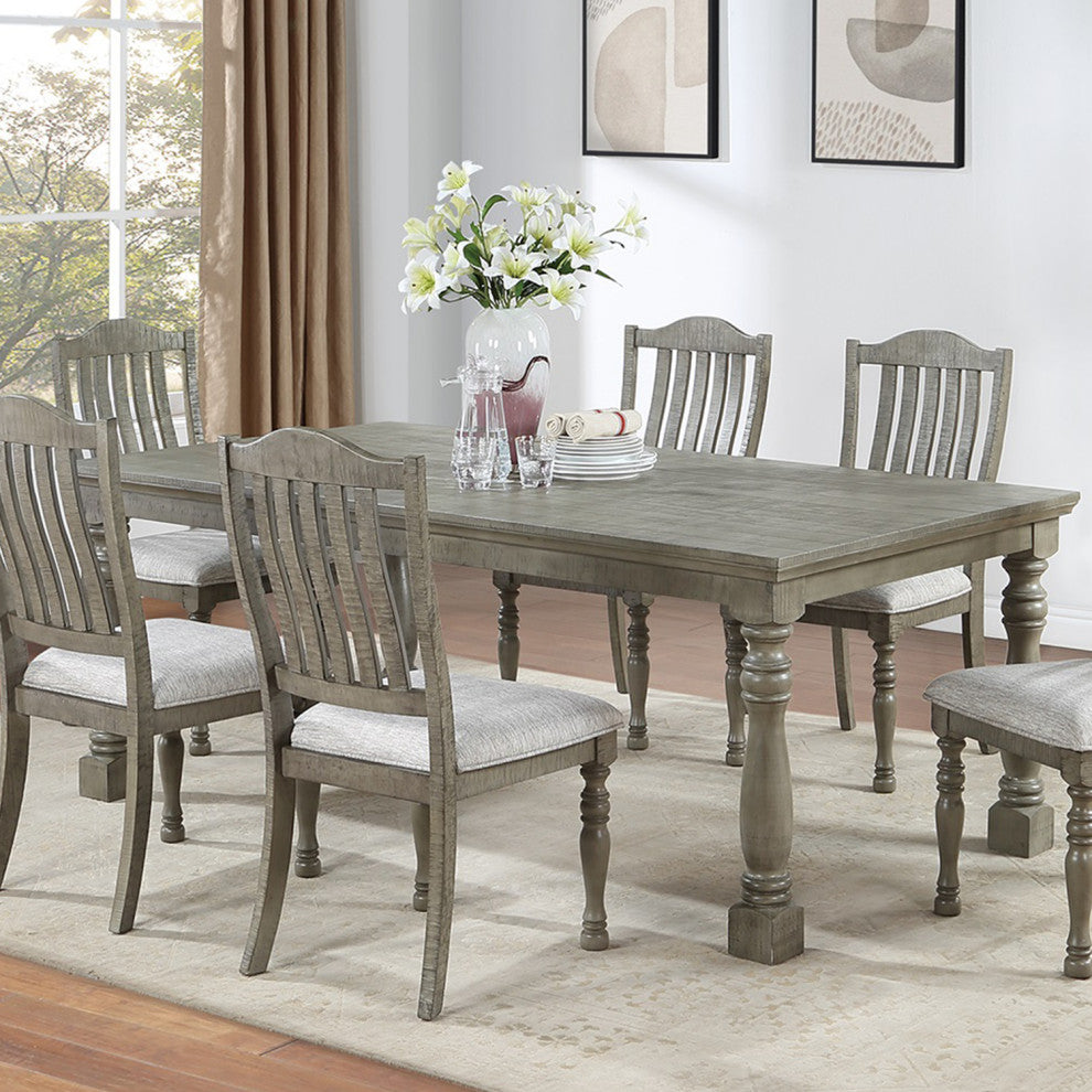Rectangular Wooden Dining Table With Column Legs, Light Gray