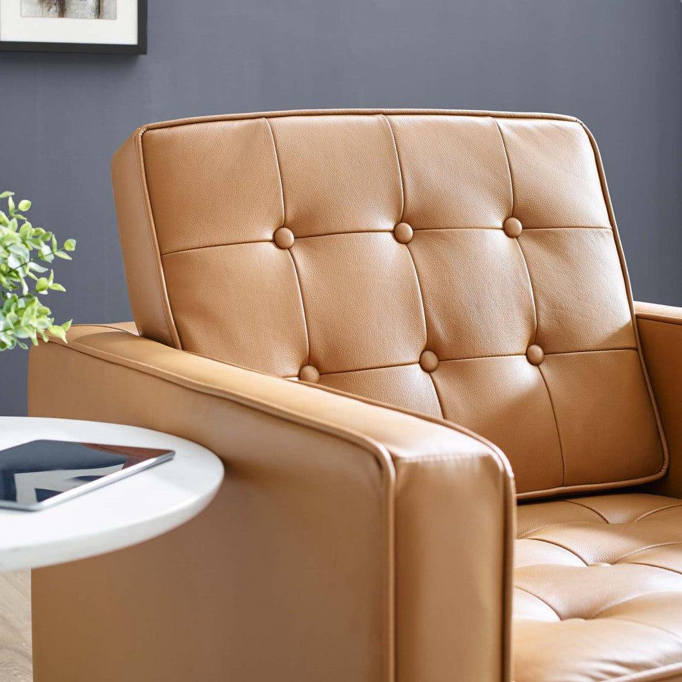Armchair Accent Chair, Leather, Tan, Modern, Living Lounge Hotel Hospitality