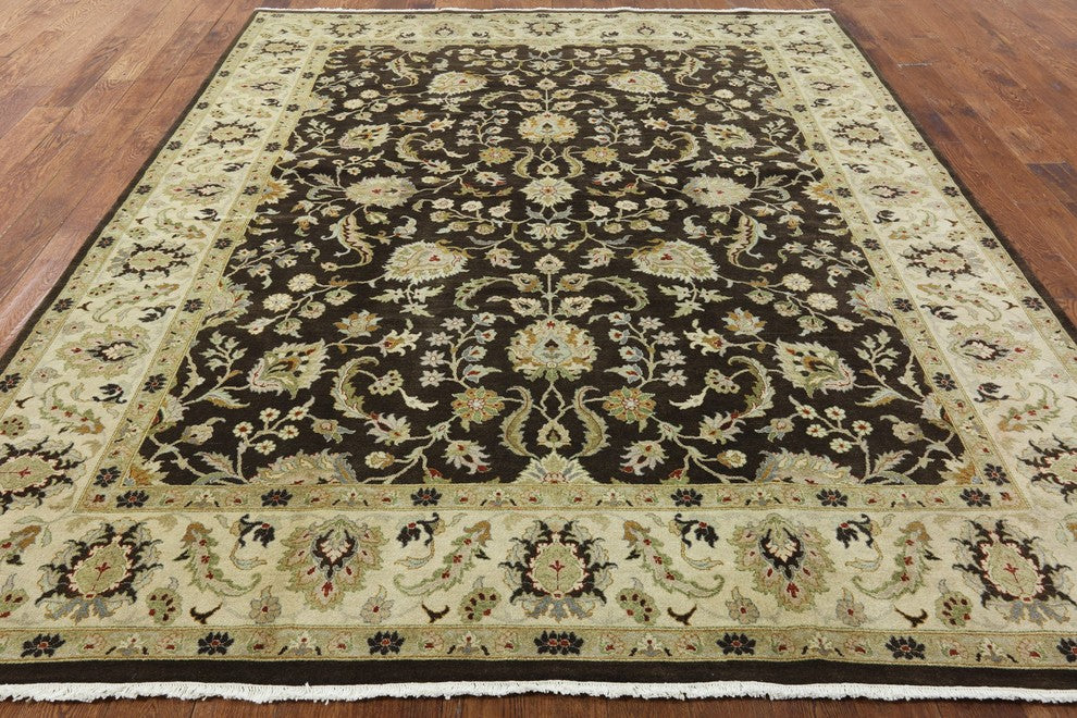 Oushak Oriental Peshawar Chobi Brown Hand-Knotted Wool Rug, 8'x10'