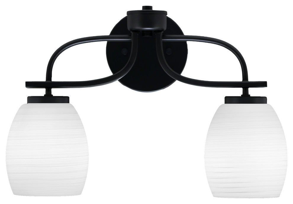 Cavella 2 Light Bath Bar In Matte Black Finish, 5" White Linen Glass
