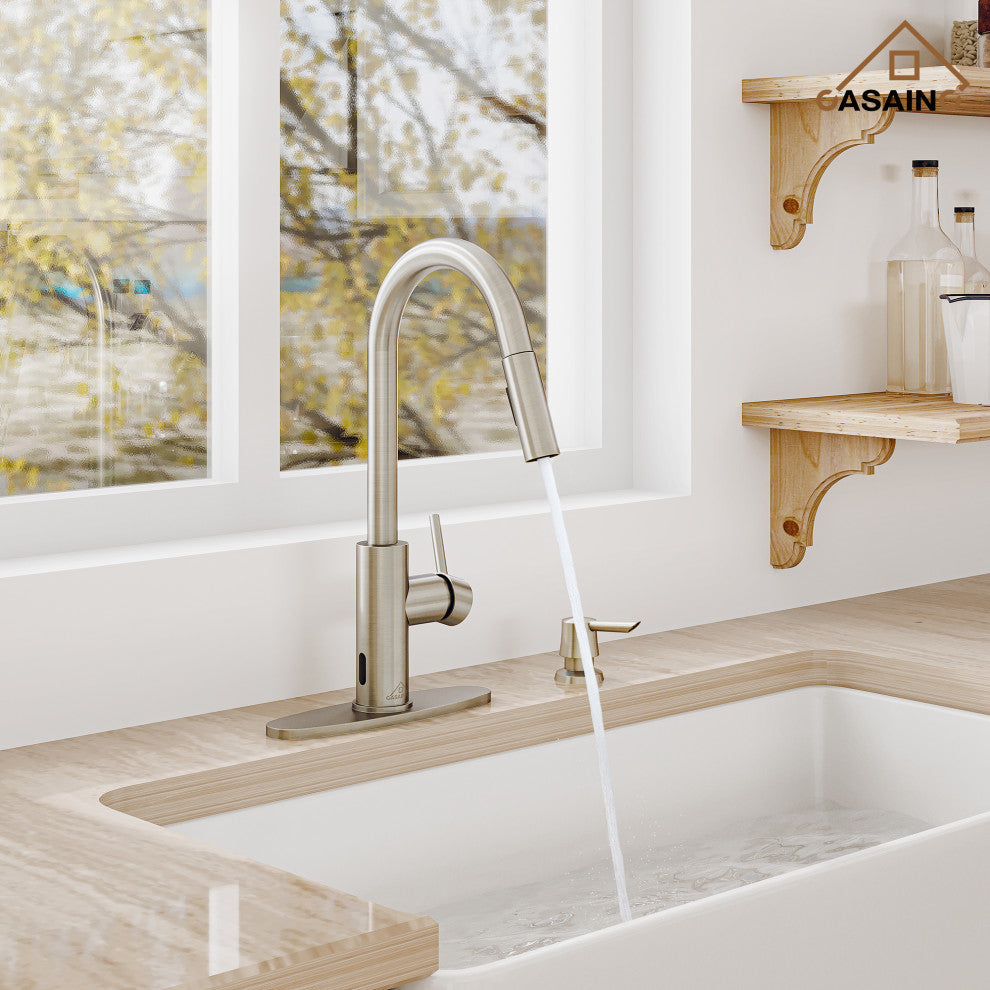 Touchless Pull Down Single Handle Kitchen Faucet With LED Function, Brushed Nickel