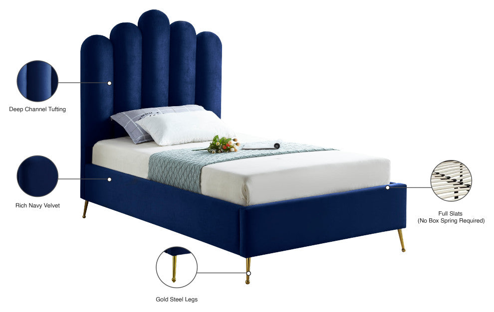 Lily Velvet Bed, Navy, Twin