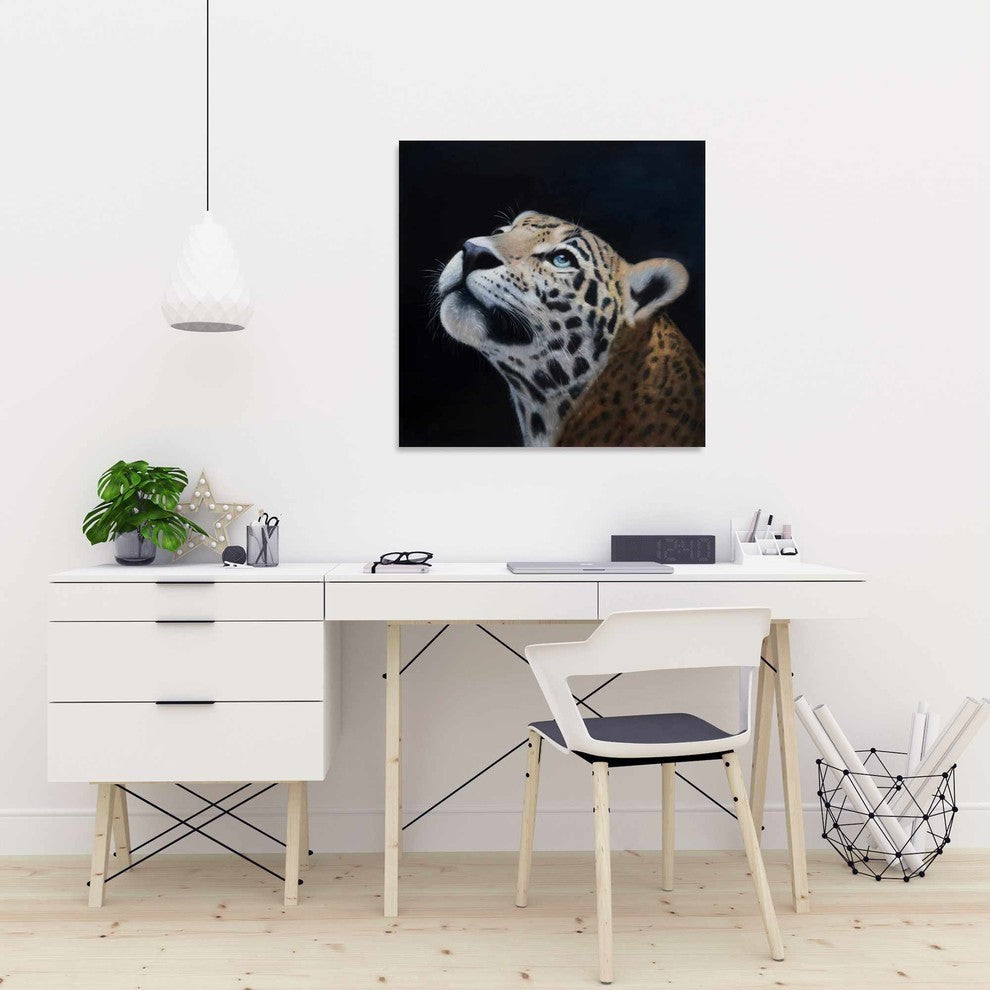 Realistic Leopard Face Print On Wrapped Canvas, 24"x24"
