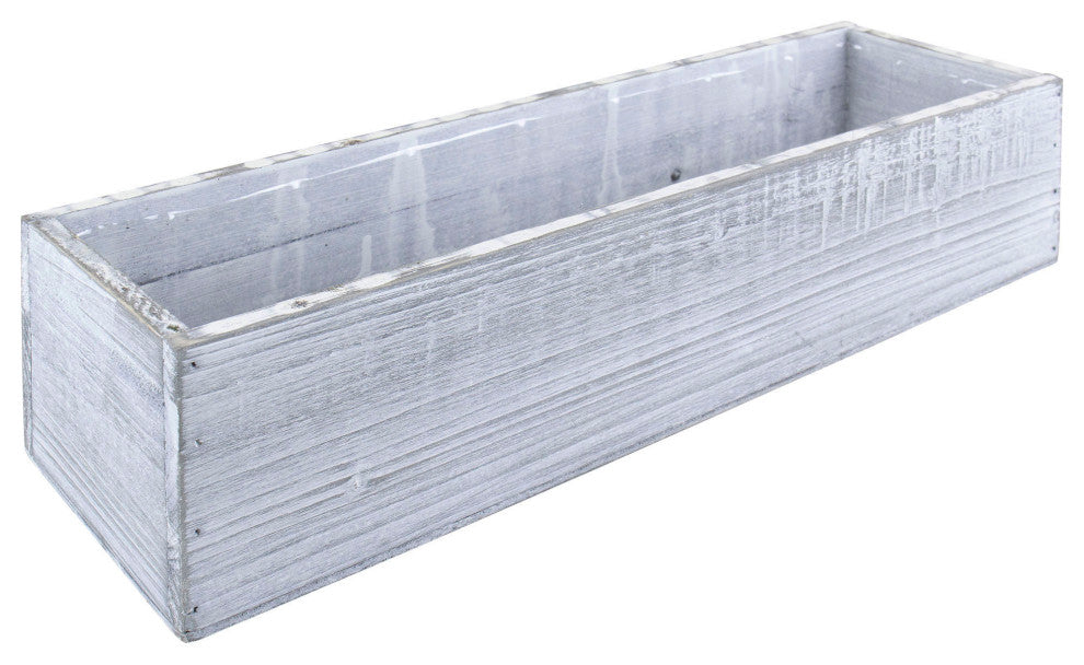 Natural Wood Rectangle Planter Box w/ Removable Plastic Liner 5"x17"x4" Set of 4, White