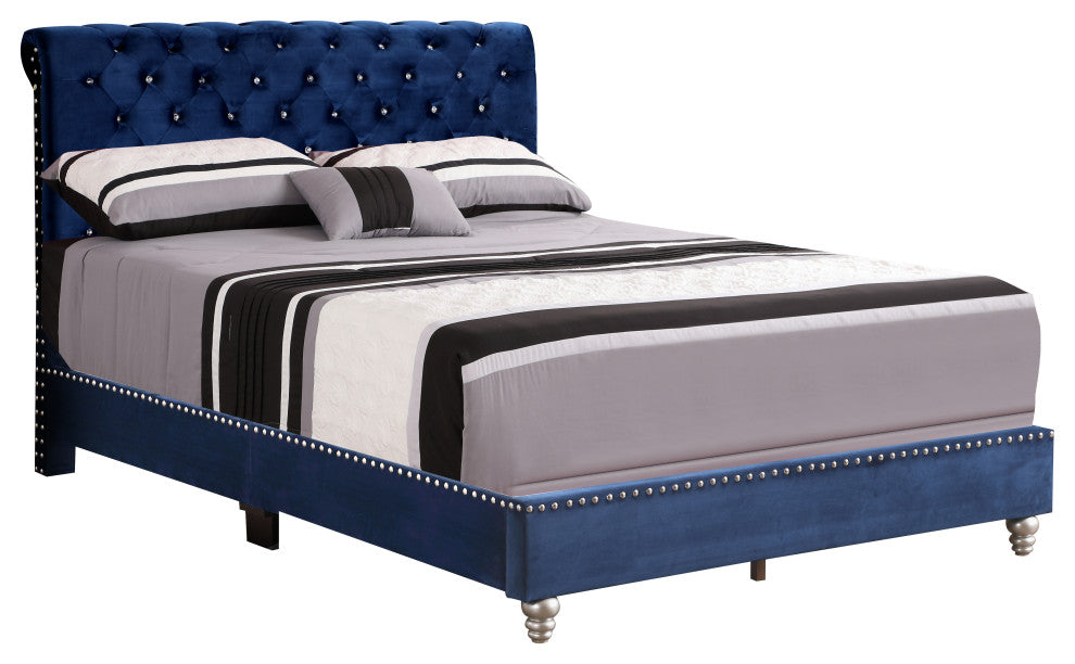 Princeton Tufted Upholstered Suede Bed, Cobalt Blue, Full