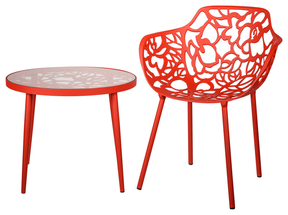 Devon Glass Top Outdoor Aluminum 23" End Table, Red