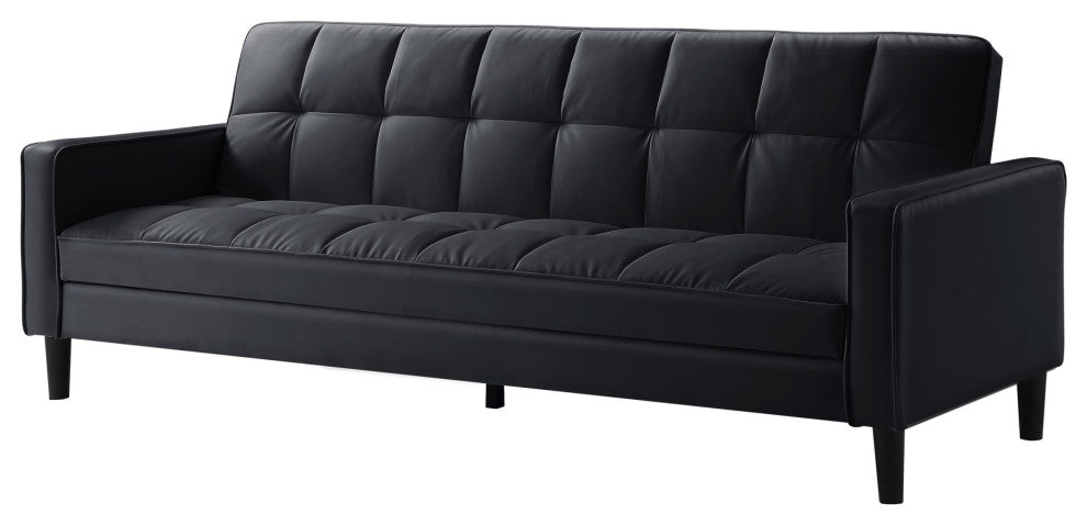 Loft Lyfe Paley Convertible Sofa Bed, With Storage, 85" Wide, Black Leather