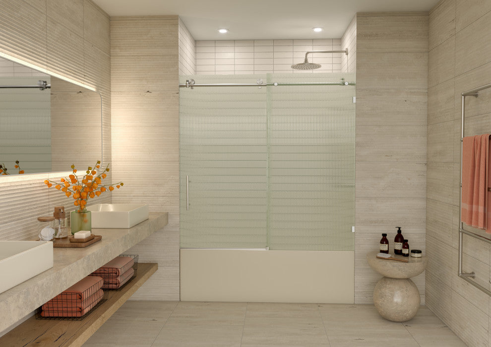 Galaxy 60"x60" Frameless Glass Sliding Bathtub Doors, Brushed Nickel, Left