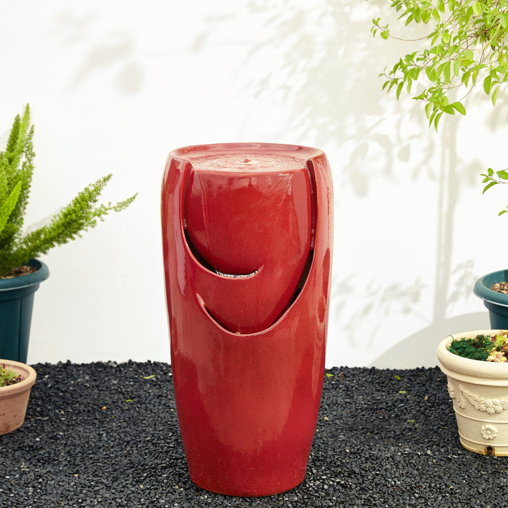 Red Ceramic Pot Fountain with Pump
