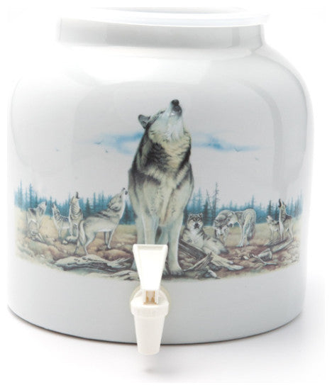 Goldwell Designs Howling Wolf Design Water Dispenser Crock