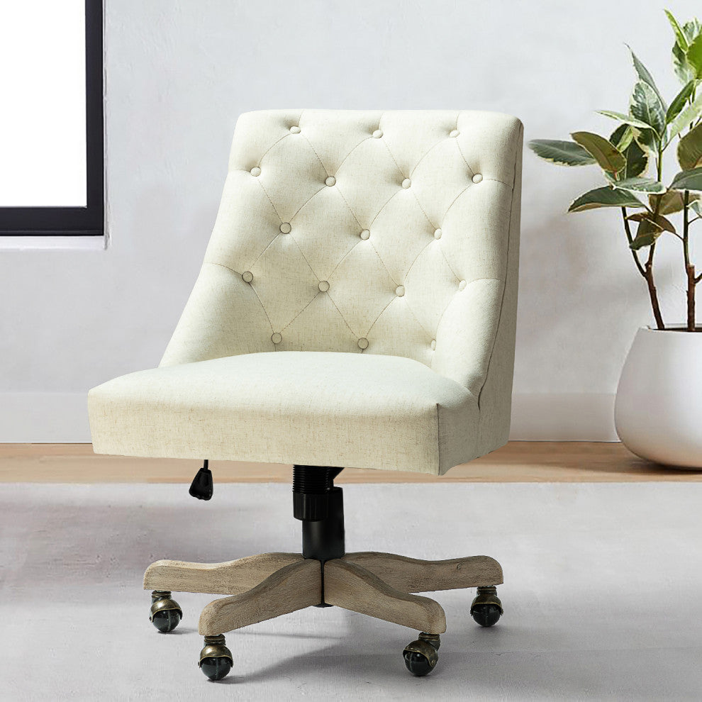 Swivel Task Chair With Tufted Back, Ivory