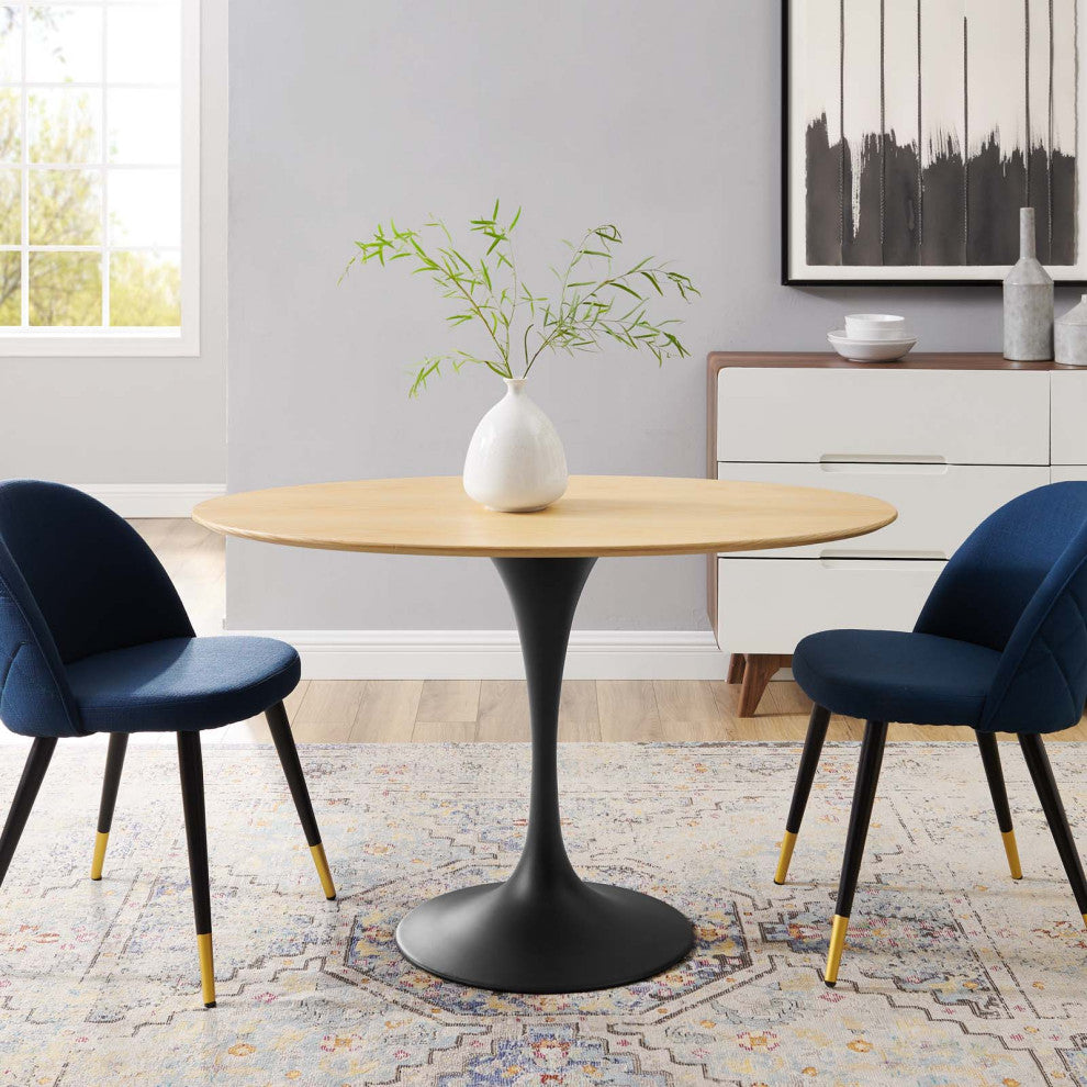Dining Table, Oval, Wood, Black Brown Natural, Modern, Cafe Bistro Restaurant