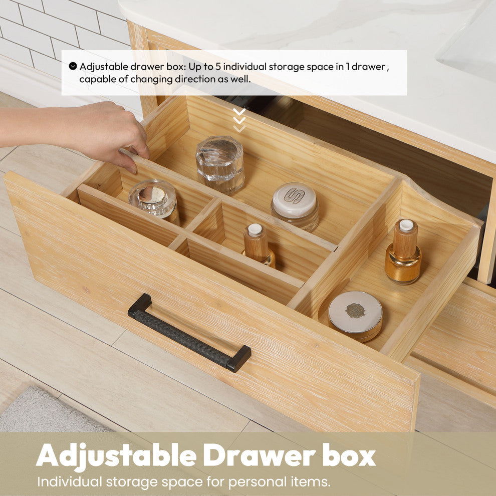 Cristo Floating Bath Vanity With Stone Top, Fir Wood Brown, 48in., No Mirror