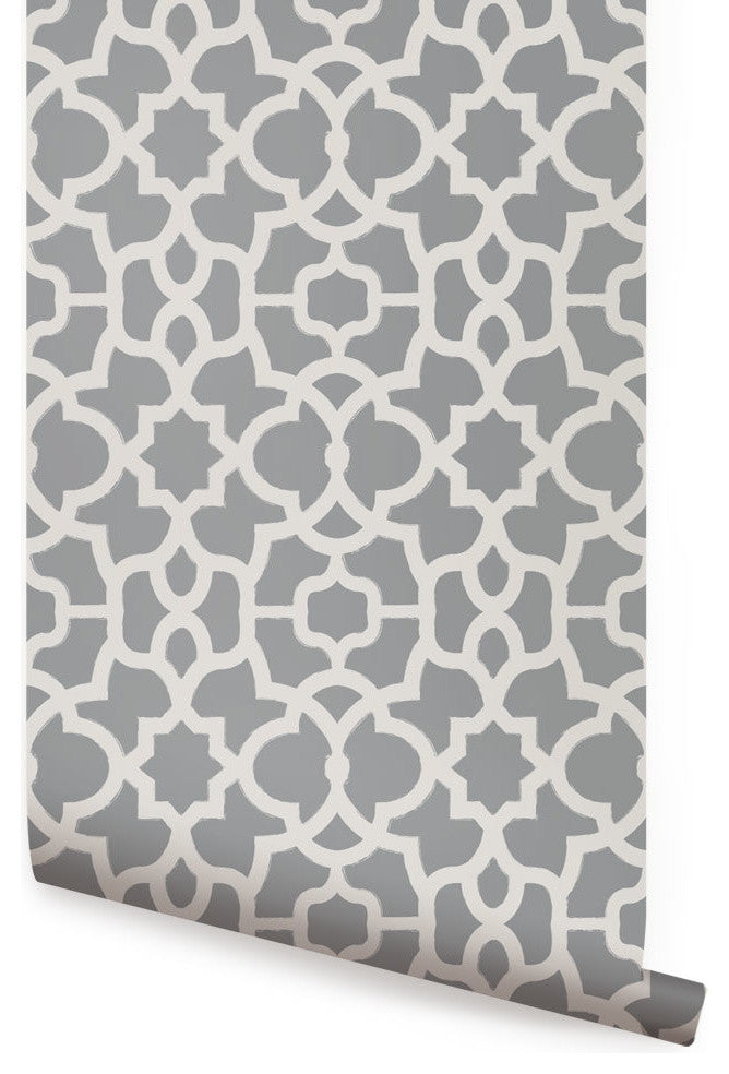 Trellis Peel and Stick Vinyl Wallpaper, Cool Gray, 24"w X 108"h