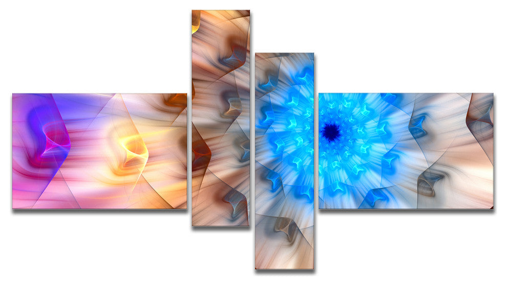Blue Fractal Petals Dandelion, Floral Canvas Art Print, 60"x32", 4 panels