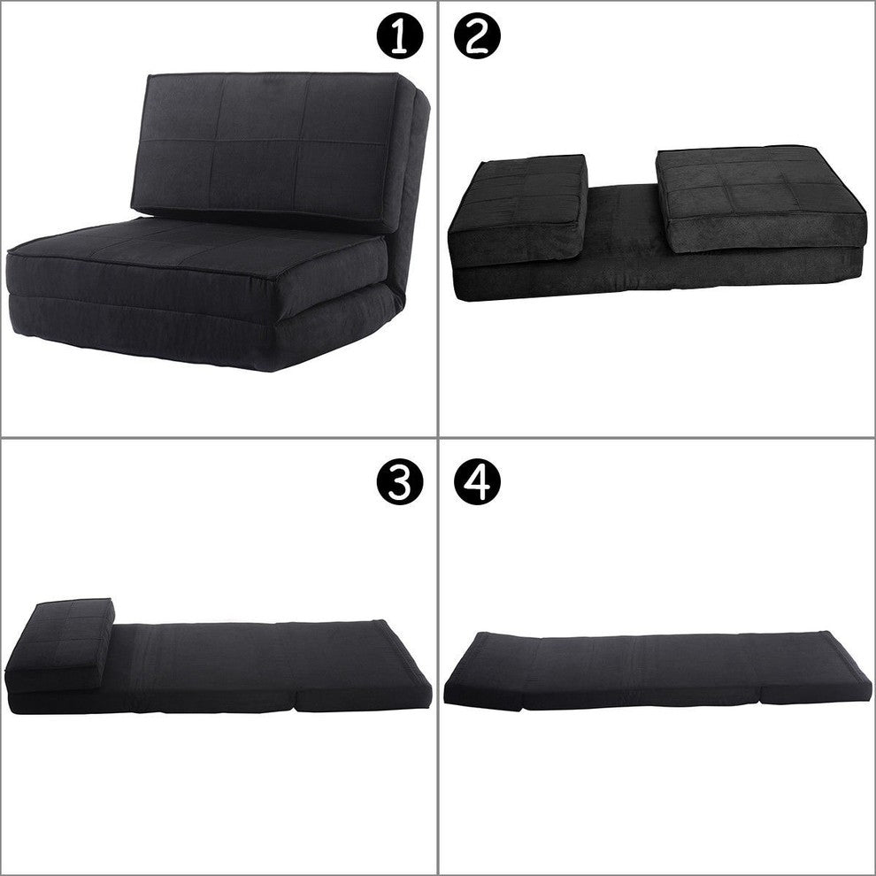 Convertible Lounger Folding Sofa Sleeper Bed, Black