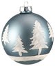 3.9" Matte Blue With White Glitter Trees Christmas Glass Ornament