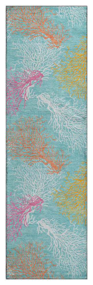 Addison Premium Washable Mayfield AMF182 Teal 2'3" x 7'6" Runner Rug