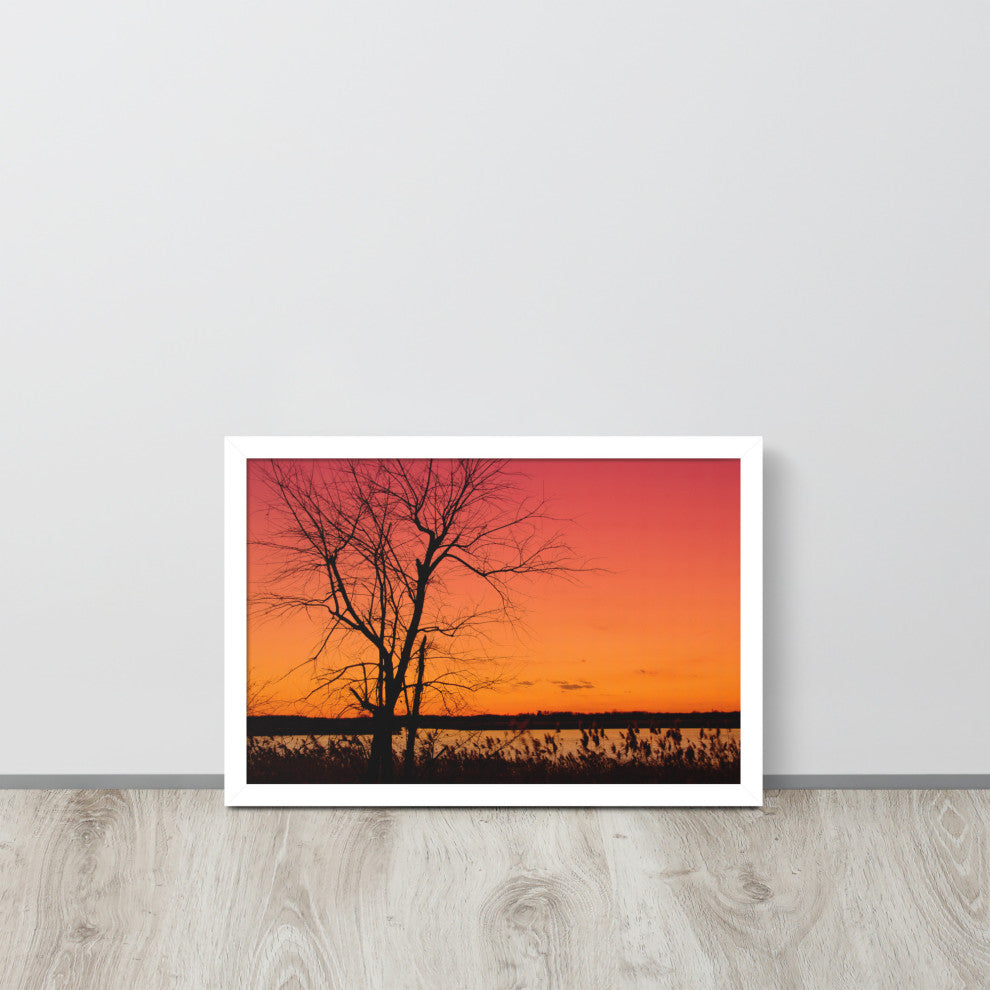Burning Skies Rural Landscape Framed Photo Paper Wall Art Print, White, 12" X 18"