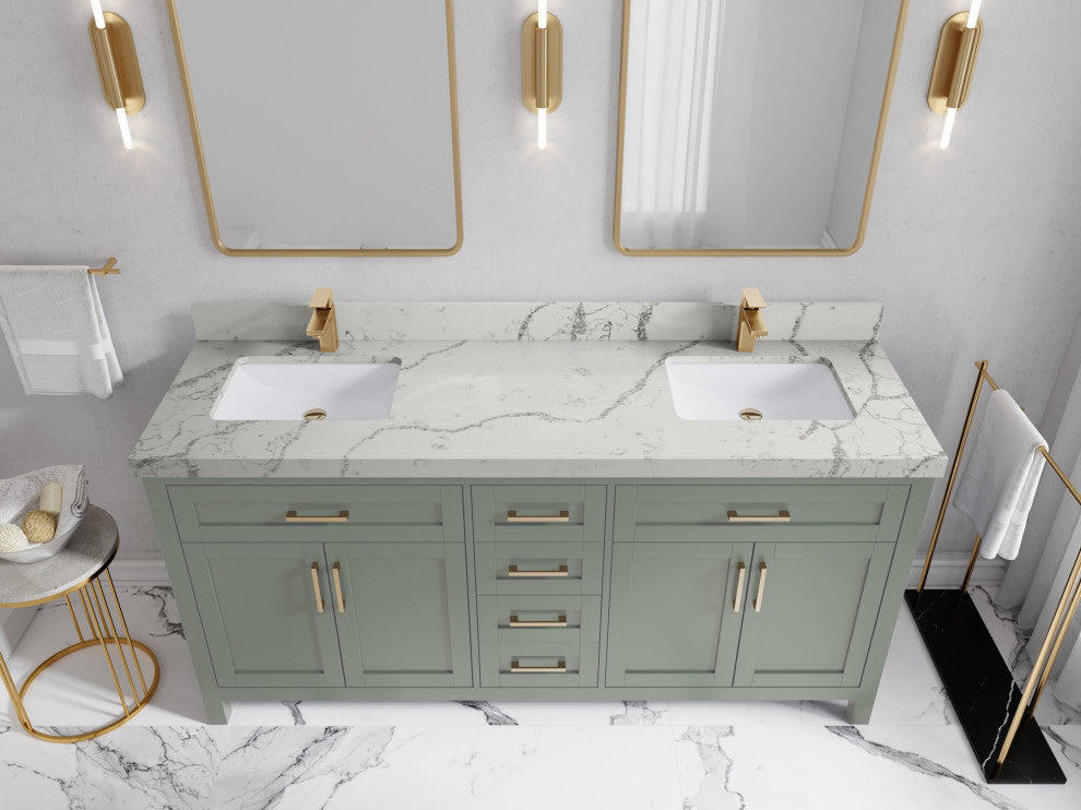 Cambridge 72" Double Sink Bath Vanity in Evergreen 2" Venatino Quartz