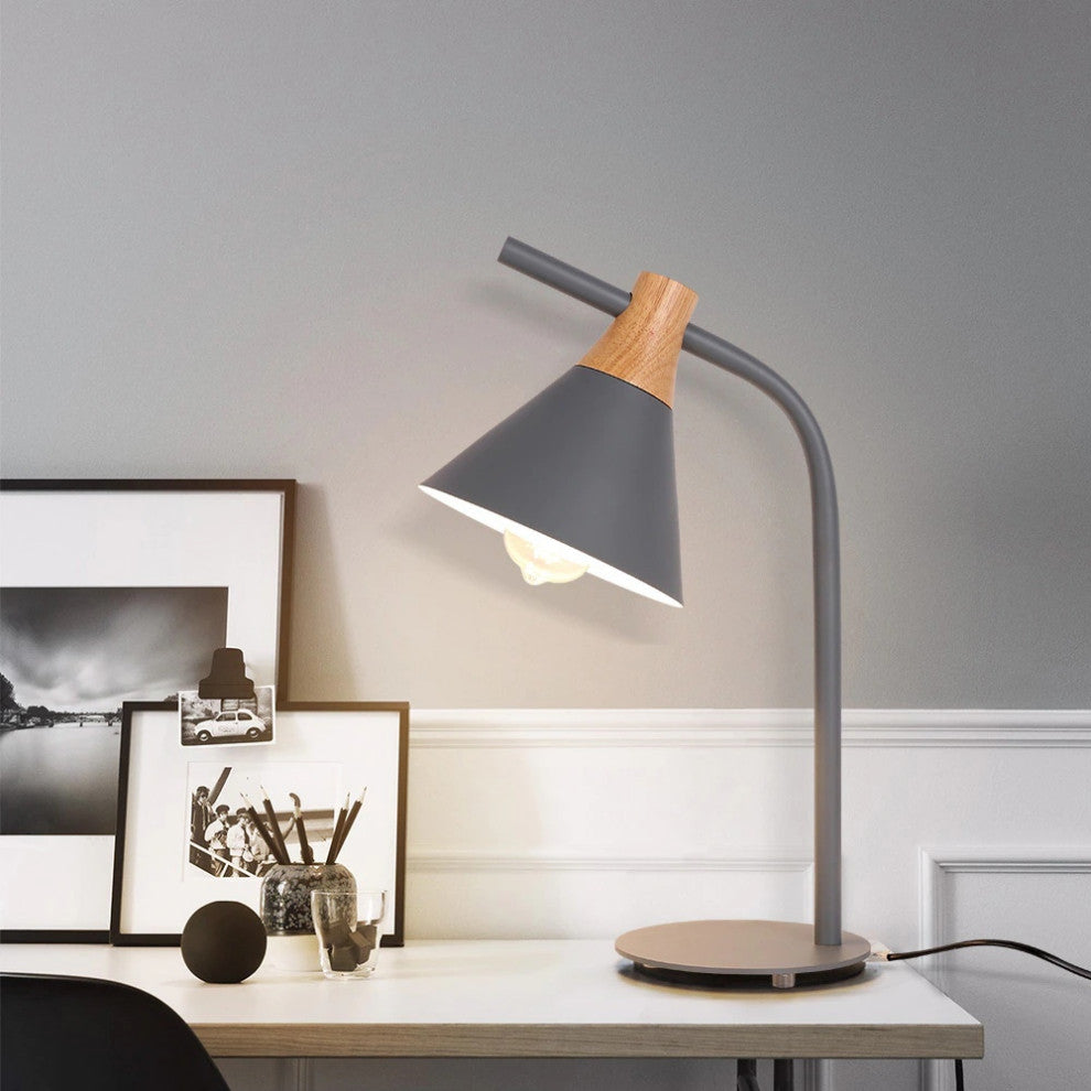Modern simple iron wood desk lamp for study, bedroom, parlor, bookstore, hotel, G