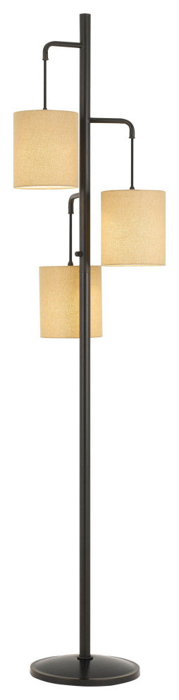 Benzara BM227286 3 Light Lantern Design Metal Floor Lamp, Black and Beige