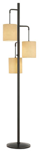 Benzara BM227286 3 Light Lantern Design Metal Floor Lamp, Black and Beige