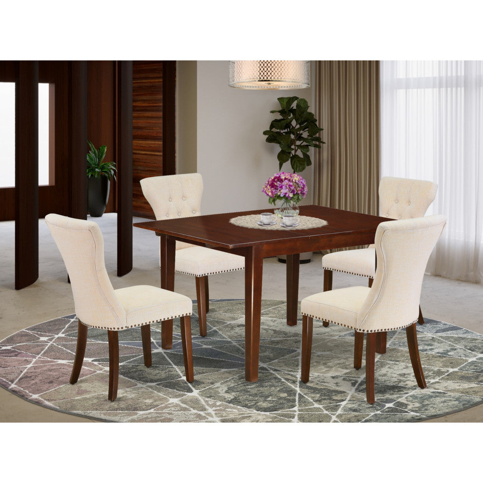 5-Piece Set, 4 Chairs and Dining Table Hardwood Frame, Mahogany Finish
