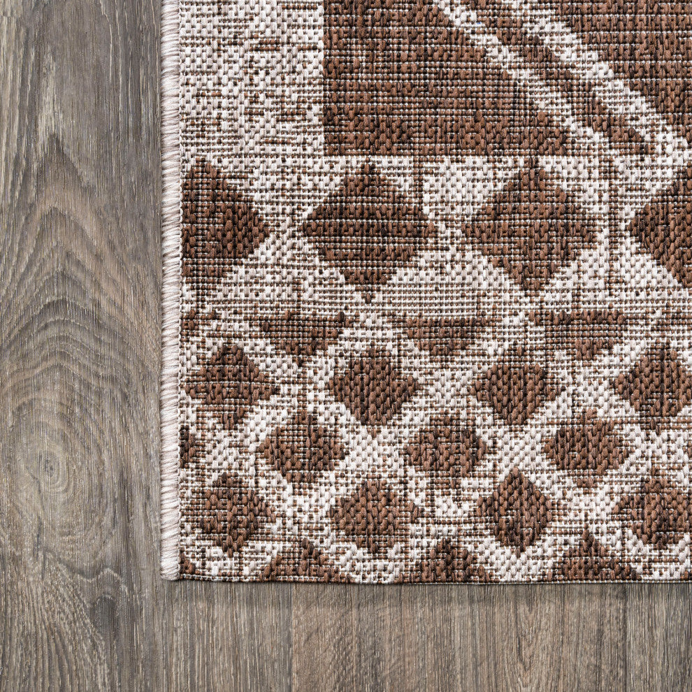 Marokko Diamond Tribal Indoor/Outdoor Rug, Brown/Beige, 2 X 8