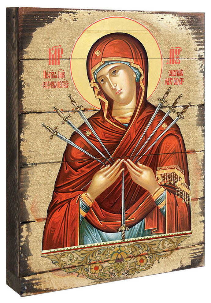 Virgin Mary of The Seven Sword Wooden Block, 16"x12"